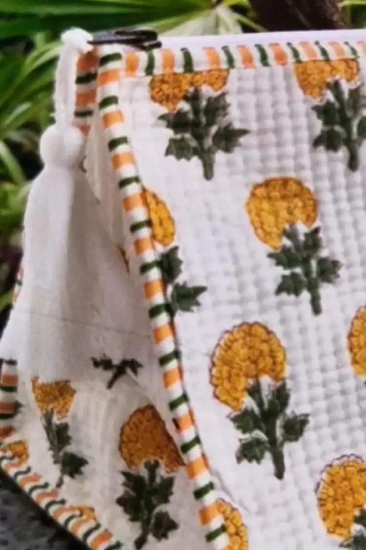 Arth-wali Handblock Marigold Bloom Quilted Vanity Bag - Image 2