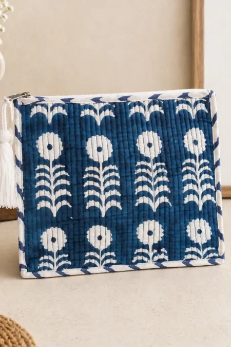 Arth-wali Handblock Indigo Bloom Quilted Vanity Bag