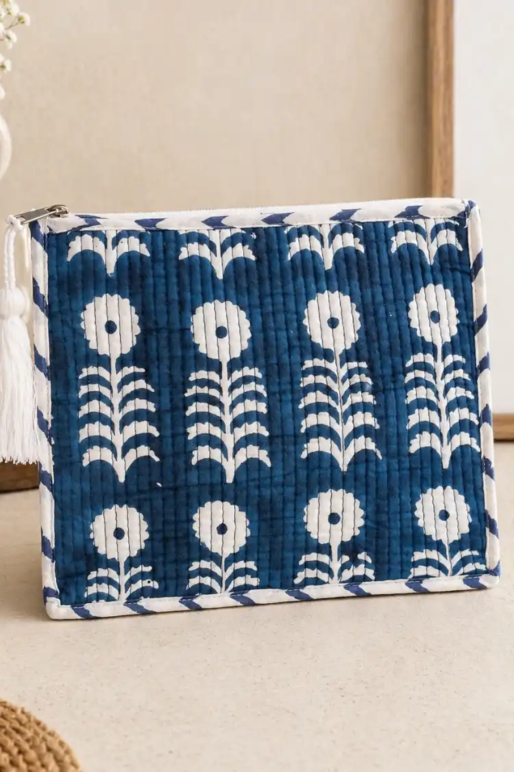 Arth-wali Handblock Indigo Bloom Quilted Vanity Bag