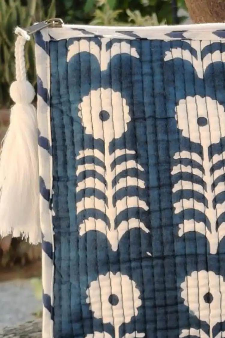 Arth-wali Handblock Indigo Bloom Quilted Vanity Bag - Image 3