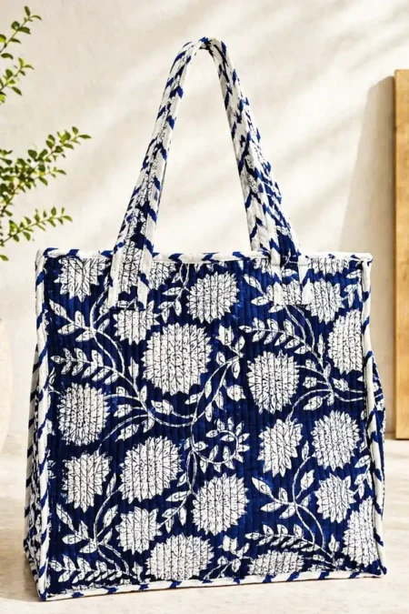 Arth-wali Handblock Indigo Bloom Quilted Lunch Bag