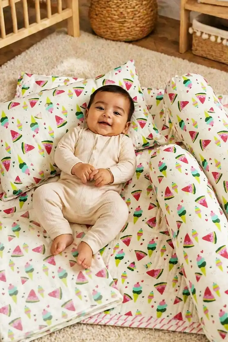 Arth-wali Handblock Sweet Treats Quilted Infant Bedding Set of 5