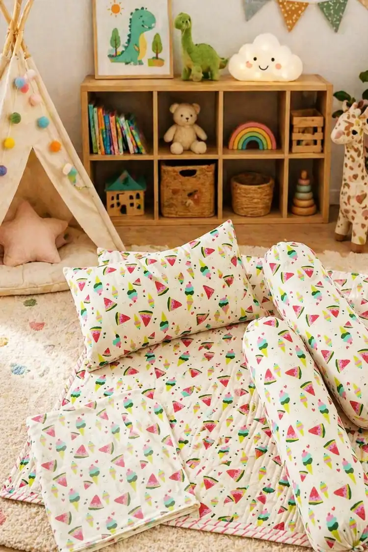 Arth-wali Handblock Sweet Treats Quilted Infant Bedding Set of 5 - Image 2