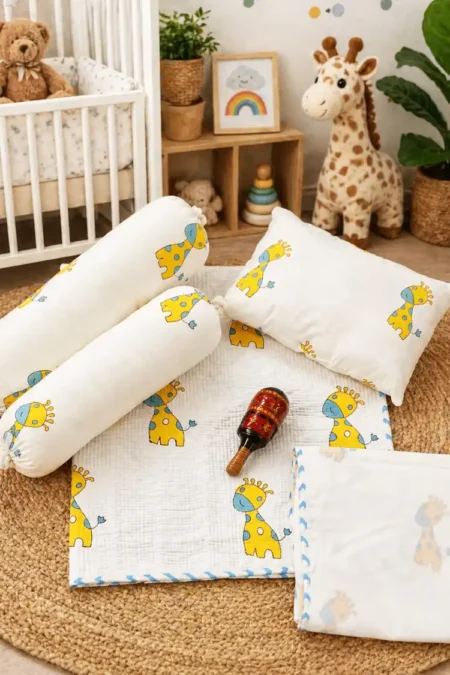 Arth-wali Handblock Giraffe Tales Quilted Infant Bedding Set of 5