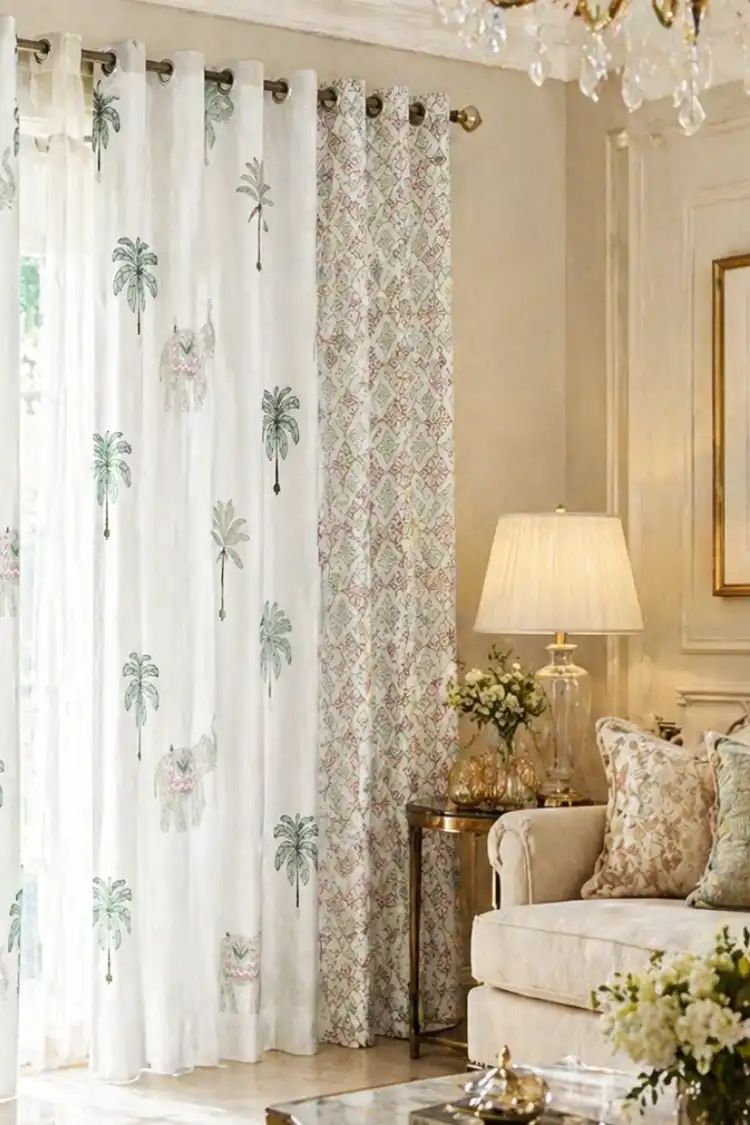 Arth-wali Handblock Jungle Palm Elegance Curtain
