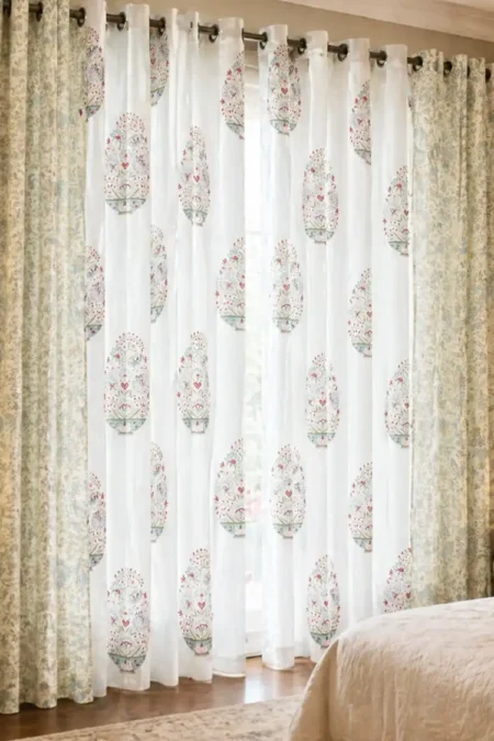 Arth-wali Handblock Mughal Buta Charm Curtain