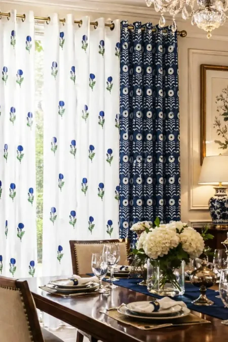 Arth-wali Handblock Midnight Indigo Bloom Curtain