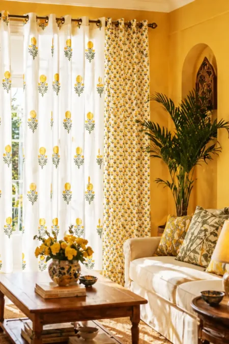 Arth-wali Handblock Golden Marigold Bloom Curtain
