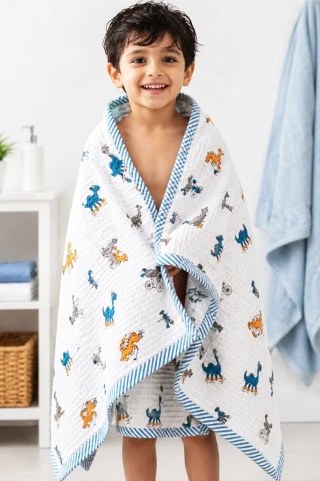 Arth-wali Handblock Dino Play Waffle Kids Towel