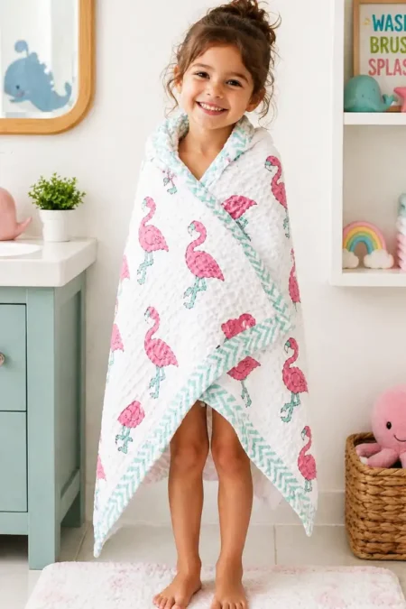 Arth-wali Handblock Pink Flamingo Play Waffle Towel