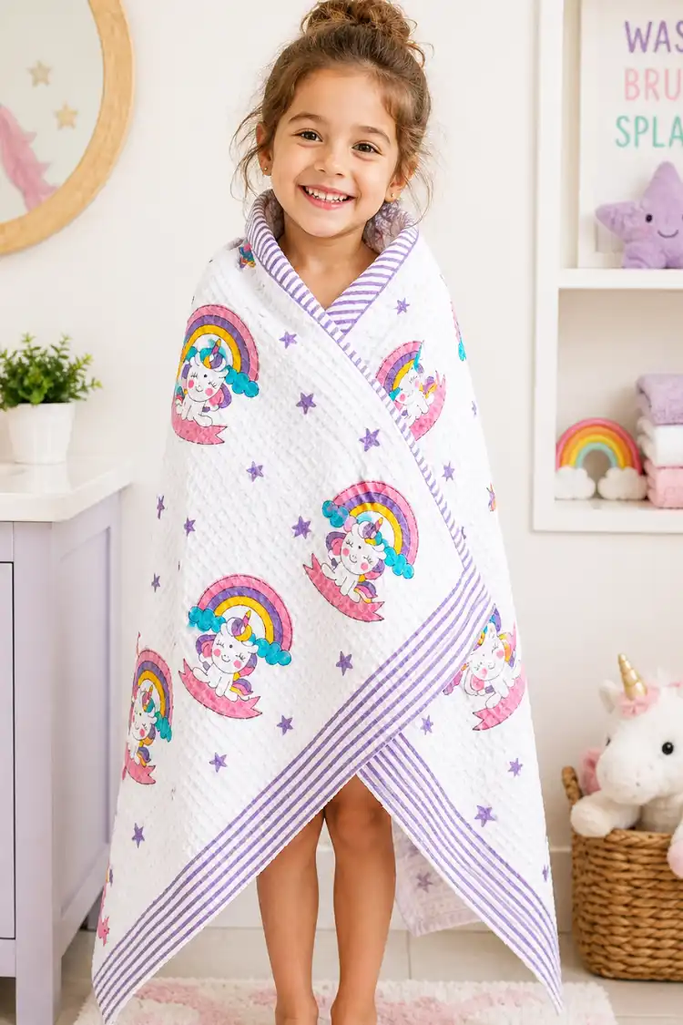 Arth-wali Handblock Unicorn Dreams Waffle Kids Towel