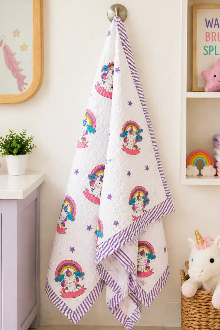 Arth-wali Handblock Unicorn Dreams Waffle Kids Towel - Image 3