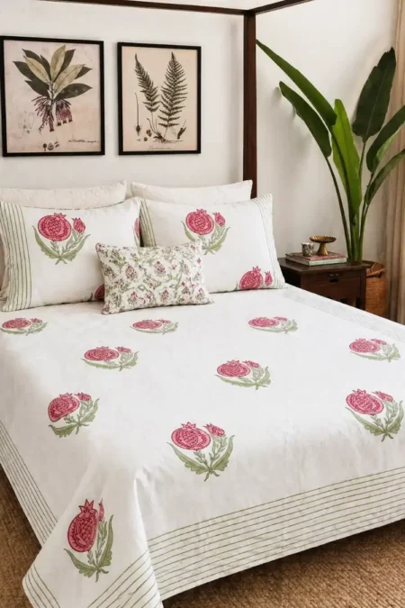 Arth-wali Handblock Anar Garden Luxe Premium Cotton Bedsheet