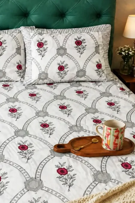 Arth-wali Handblock Royal Rose Weave Premium Cotton Bedsheet