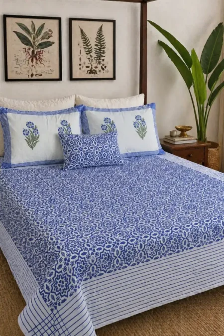 Arth-wali Handblock Blush Leaf Serenity Premium Cotton Bedsheet
