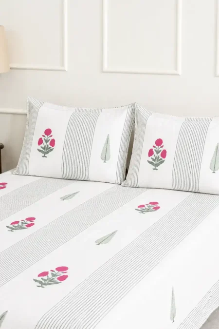 Arth-wali Handblock Indigo Floral Royale Premium Cotton Bedsheet