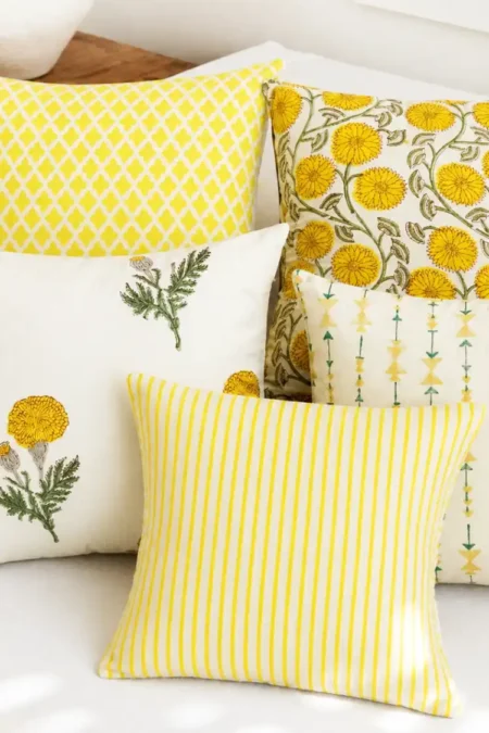 Arth-wali Handblock Sunlit Floral Harmony Cushion Set of 5
