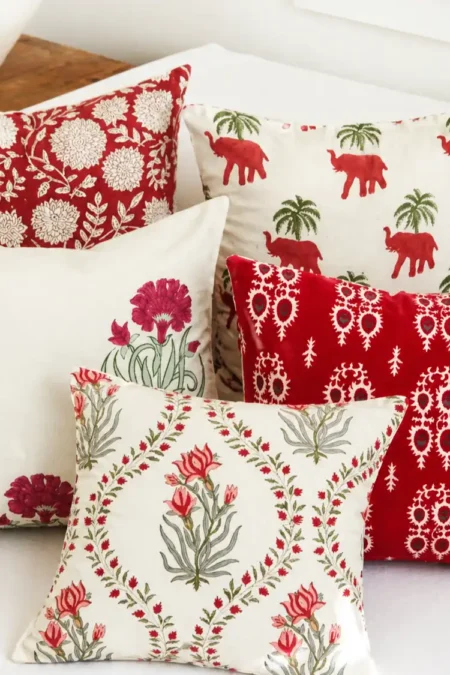Arth-wali Handblock Heritage Elephant Blossom Cushion Set of 5