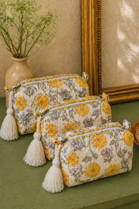 Arth-wali Handblock Golden Marigold Utility Pouch Set of 3