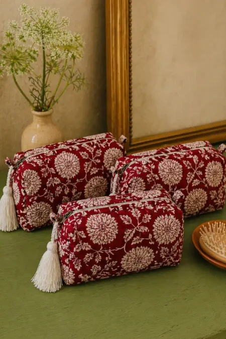 Arth-wali Handblock Crimson Heritage Utility Pouch Set of 3