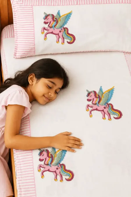 Arth-wali Handblock Magical Unicorn Dreams Premium Kids Bedsheet