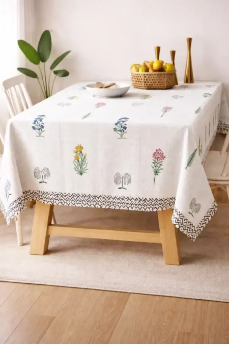 Arth-wali Handblock Meadow Bloom Premium Cotton Table Cover