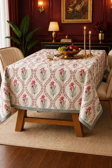 Arth-wali Handblock Mughal Rose Garden Premium Cotton Table Cover