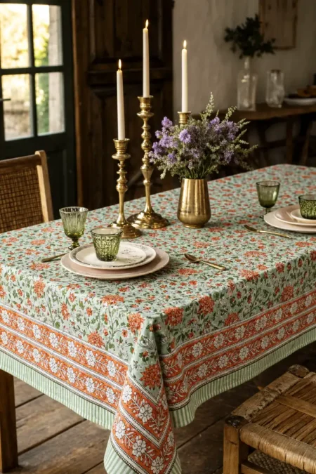Arth-wali Handblock Mint Blossom Garden Premium Cotton Table Cover