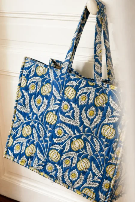 Arth-wali Handblock Indigo Phool Bagh Tote Bag