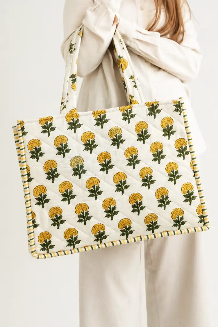 Arth-wali Handblock Marigold Bloom Charm Tote Bag - Image 2