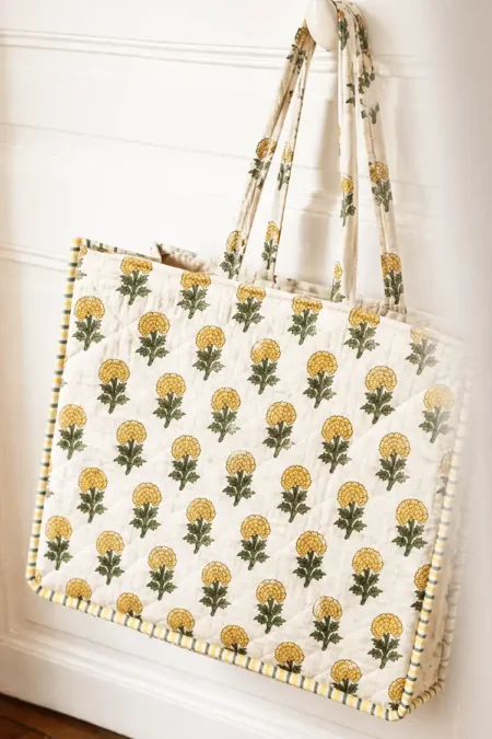 Arth-wali Handblock Marigold Bloom Charm Tote Bag
