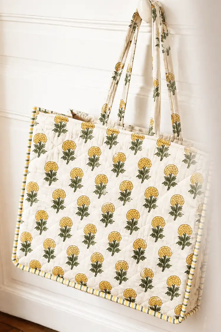 Arth-wali Handblock Marigold Bloom Charm Tote Bag