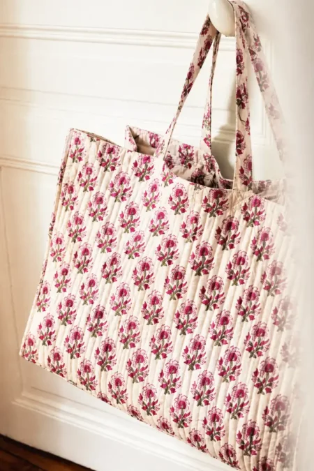 Arth-wali Handblock Rose Bloom Elegance Tote Bag