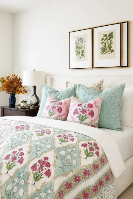Arth-wali Handblock Pastel Floral Garden Luxe AC Quilt (Razai)