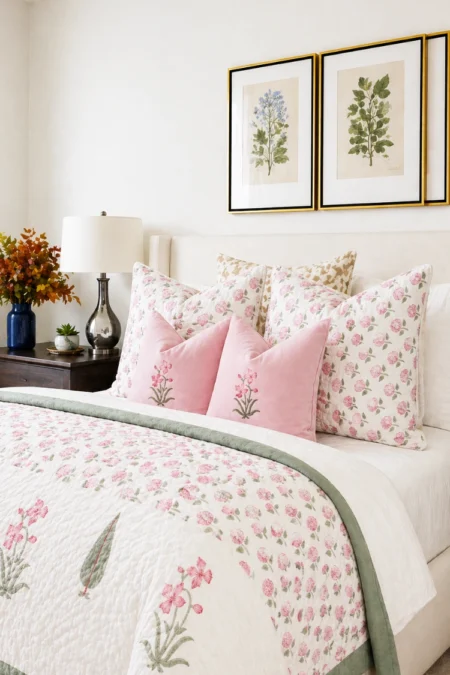 Arth-wali Handblock Blush Garden Bloom Luxe AC Quilt (Razai)