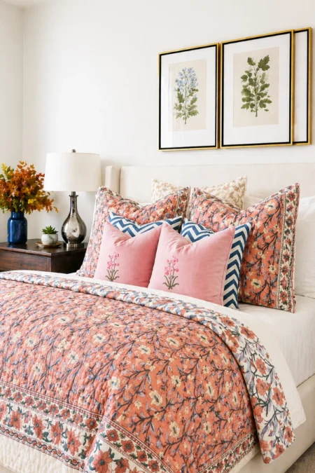 Arth-wali Handblock Terracotta Floral Jaal Luxe AC Quilt (Razai)