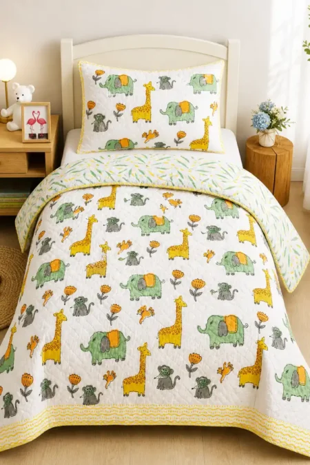 Arth-wali Handblock Little Jungle Friends Kids AC Quilt