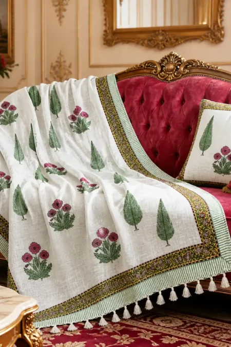 Arth-wali Handblock Mughal Gul Buta Sofa Throw