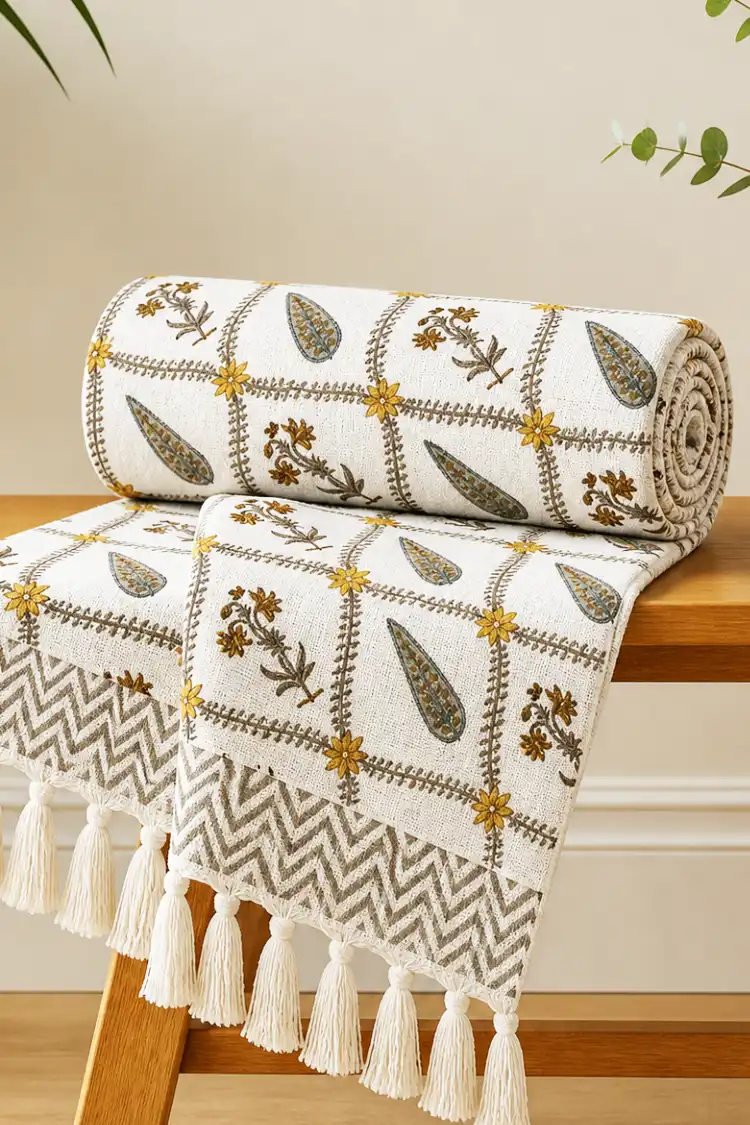Arth-wali Handblock Classic Buta Grid Elegance Sofa Throw - Image 2