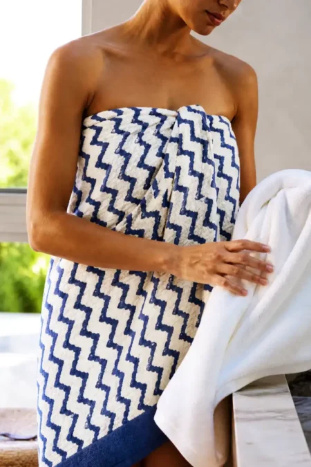 Arth-wali Handblock Indigo Wave Elegance Waffle Towel