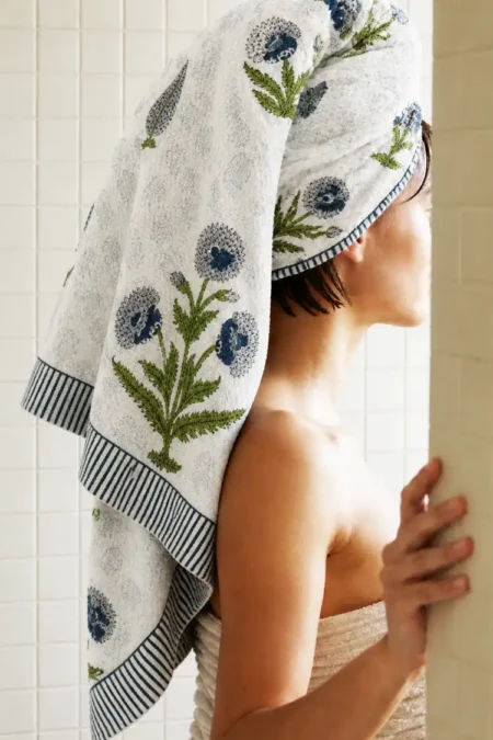 Arth-wali Handblock Ivory Bloom Elegance Waffle Towel