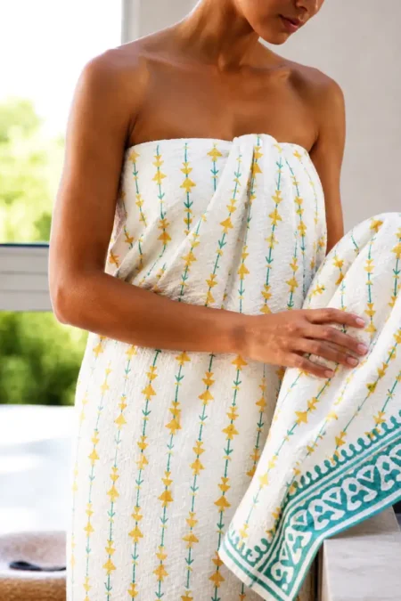 Arth-wali Handblock Yellow Blossom Breeze Waffle Towel