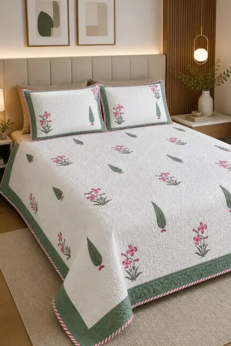 Arth-wali Handblock Mughal Cypress Bloom Bed Cover