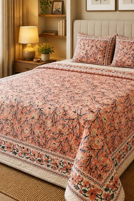 Arth-wali Handblock Rust Floral Jaal Premium Dohar