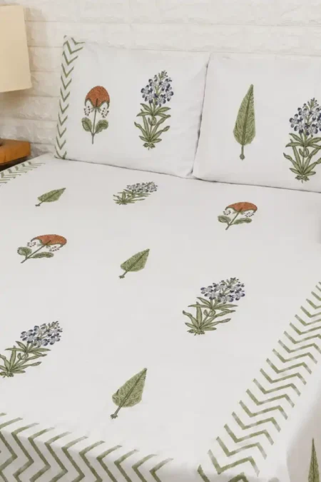 Arth-wali Handblock Meadow Blossom Premium Cotton Bedsheet