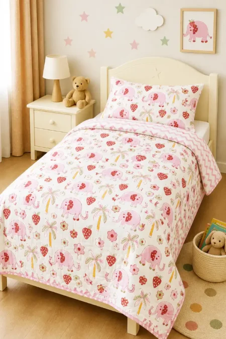 Arth-wali Handblock Strawberry Elephant Dreams Kids Dohar