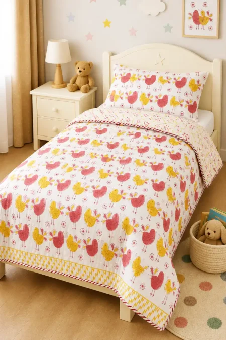 Arth-wali Handblock Chirpy Bird Garden Kids Dohar