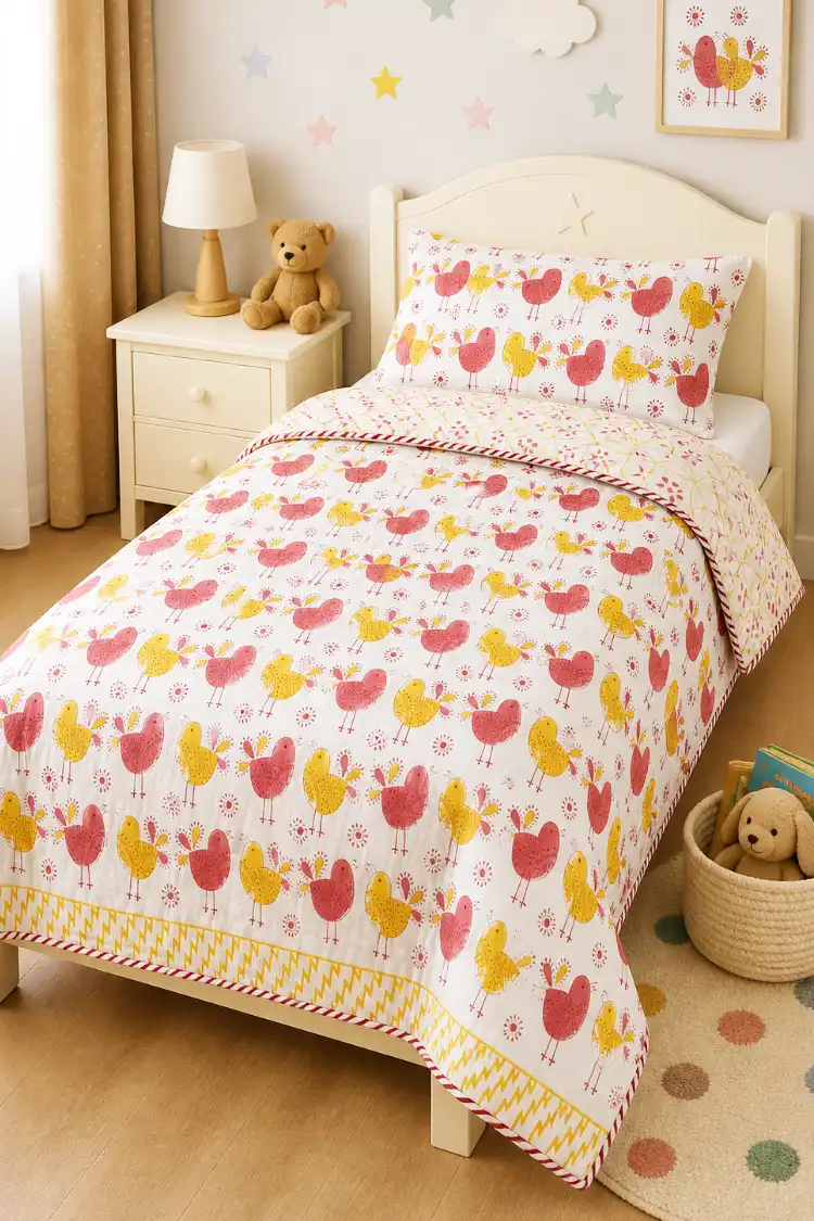 Arth-wali Handblock Chirpy Bird Garden Kids Dohar