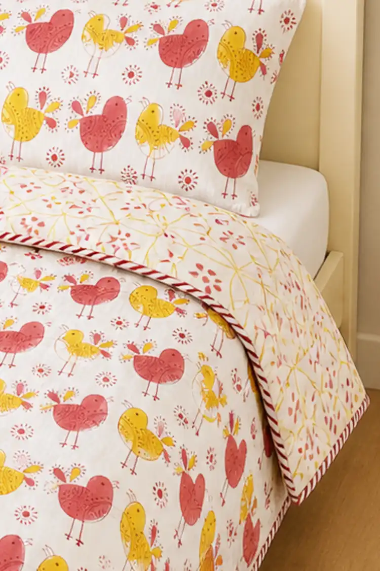 Arth-wali Handblock Chirpy Bird Garden Kids Dohar - Image 2